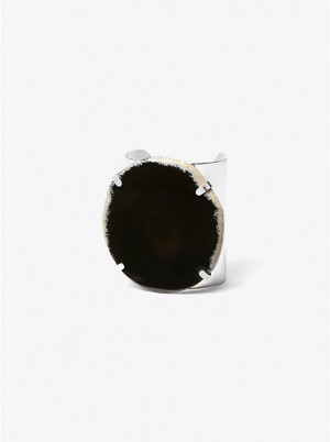 Michael Kors Precious Metal-Plated Brass and Agate Cuff Women Bracelet BLACK/SILVER | USAGSN1518