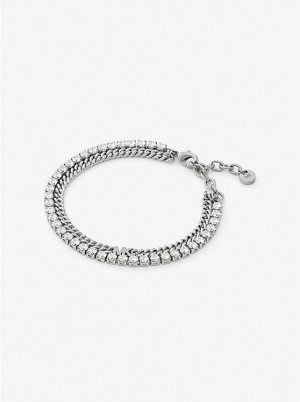 Michael Kors Precious Metal-Plated Brass Double Chain Tennis Women Bracelet SILVER | USALIW1522