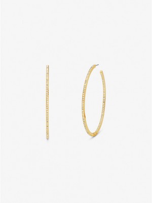 Michael Kors Precious Metal-Plated Brass Pavé Hoop Women Earrings GOLD | USASGB1544