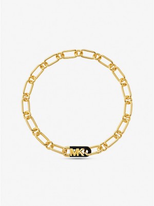 Michael Kors Precious Metal-Plated Brass and Acetate Empire Logo Chain Women Necklace GOLD | USAEBY1553