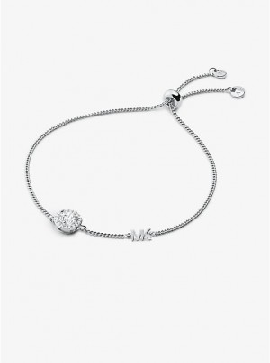 Michael Kors Precious Metal-Plated Sterling Silver Pavé Halo Slider Women Bracelet SILVER | USACTF1534