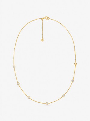 Michael Kors Precious Metal-Plated Sterling Silver Cubic Zirconia Women Necklace GOLD | USASGZ1567