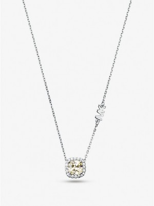 Michael Kors Precious Metal-Plated Sterling Silver Pavé Halo Women Necklace SILVER | USAHAB1571