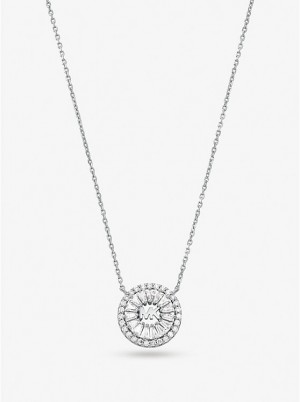 Michael Kors Precious Metal-Plated Sterling Silver Pavé Halo Women Necklace SILVER | USAJPN1572