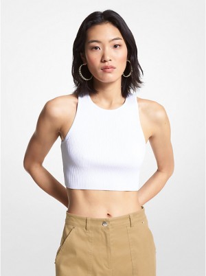 Michael Kors Ribbed Recycled Viscose Blend Cropped Women Tank Top WHITE | USAVRG1481