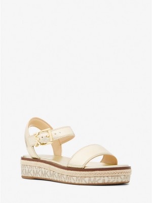 Michael Kors Richie Metallic and Logo Platform Espadrille Women Sandals PALE GOLD | USABEV1948