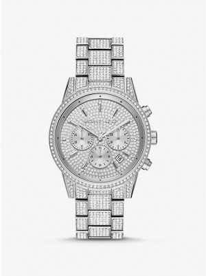 Michael Kors Ritz Pavé Silver-Tone Women Watch SILVER | USAEBW1657