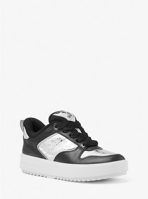 Michael Kors Rumi Leather and Logo-Embossed Metallic Platforms Women Sneakers SILVER | USAHAW2008