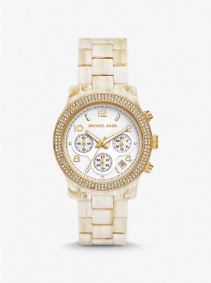 Michael Kors Runway Pavé Gold-Tone and Acetate Women Watch ALABASTER | USAEBU1662