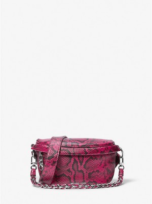 Michael Kors Slater Extra-Small Snake Embossed Leather Sling Pack Women Crossbody Bag DEEP FUCHSIA | USATCZ1135