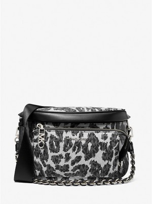 Michael Kors Slater Medium Leopard Logo Sling Pack Women Backpack BLACK COMBO | USADFF1075