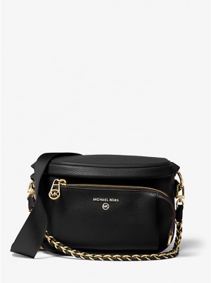 Michael Kors Slater Medium Pebbled Leather Sling Pack Women Crossbody Bag BLACK | USAEBC1137