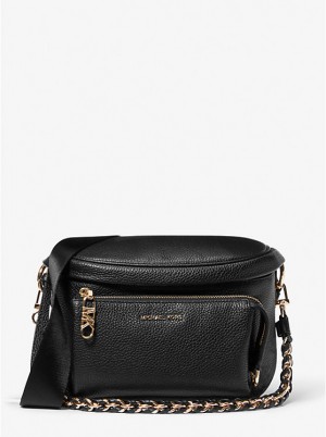 Michael Kors Slater Medium Pebbled Leather Sling Pack Women Crossbody Bag BLACK | USAQMB1139