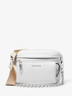 Michael Kors Slater Medium Pebbled Leather Sling Pack Women Backpack OPTIC WHITE | USAAHH1077