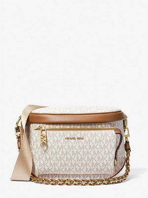 Michael Kors Slater Medium Signature Logo Sling Pack Women Crossbody Bag VANILLA/ACORN | USAEBM1142