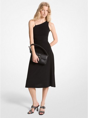 Michael Kors Stretch Matte Jersey One-Shoulder Midi Women Dress BLACK | USAUZP1341