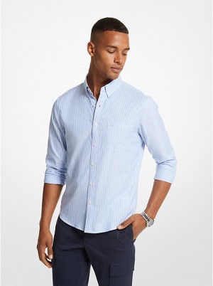 Michael Kors Striped Stretch Cotton Men Shirt Crew Blue | USAQMP2232