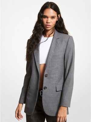 Michael Kors Striped Stretch Wool Boyfriend Blazer Women Jacket FRENCH BLUE MULTI | USAGSW1414