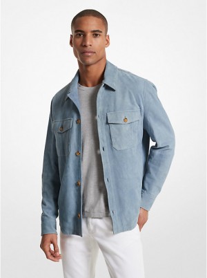 Michael Kors Suede Shirt Men Jacket CHAMBRAY | USAKOW2197