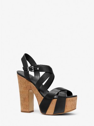 Michael Kors Suki Leather Platform Women Sandals BLACK | USAYXF1966