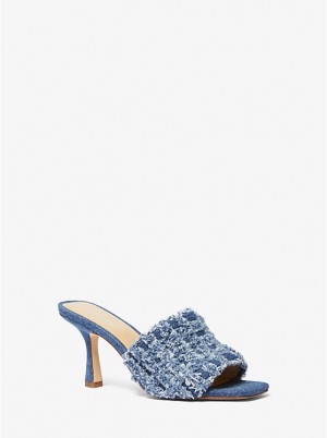 Michael Kors Tessa Frayed Denim Mule Women Sandals DENIM | USATCG1967