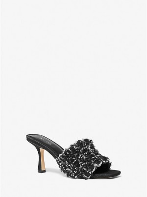 Michael Kors Tessa Frayed Denim Mule Women Sandals BLACK | USARVH1968