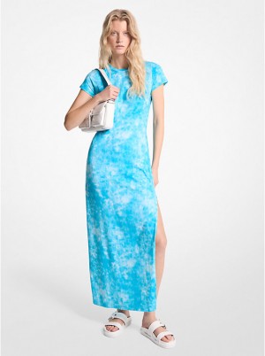 Michael Kors Tie-Dyed Stretch Cotton Maxi Women Dress MILOS BLUE | USARVD1344