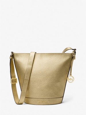 Michael Kors Townsend Medium Metallic Pebbled Leather Women Messenger Bag PALE GOLD | USAZUE1172