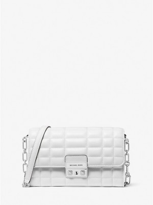 Michael Kors Tribeca Large Leather Convertible Women Crossbody Bag OPTIC WHITE | USAOKY1148