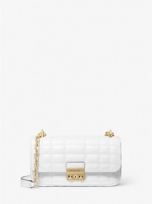 Michael Kors Tribeca Small Quilted Lizard Embossed Leather Women Shoulder Bag OPTIC WHITE | USAUZF1237