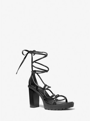 Michael Kors Vero Leather Platform Women Sandals BLACK | USAQML1971