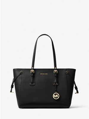 Michael Kors Voyager Medium Crossgrain Leather Women Tote Bag BLACK | USALIM1277