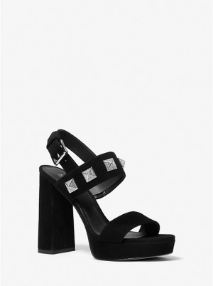 Michael Kors Wren Studded Suede Platform Women Sandals BLACK | USARVV1975