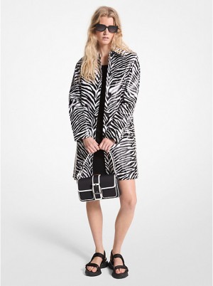 Michael Kors Zebra Print Cotton Twill Balmacaan Women Jacket BLACK/WHITE | USAKOT1417