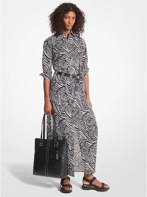 Michael Kors Zebra Print Organic Cotton Lawn Shirt Women Dress BLACK/WHITE | USAQMJ1348