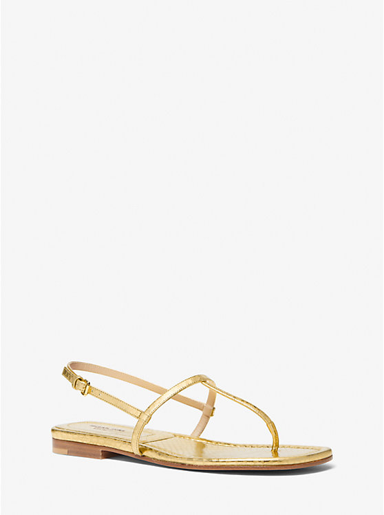 Michael Kors Ali Metallic Python Embossed Leather Women Flats GOLD | USALIV1678