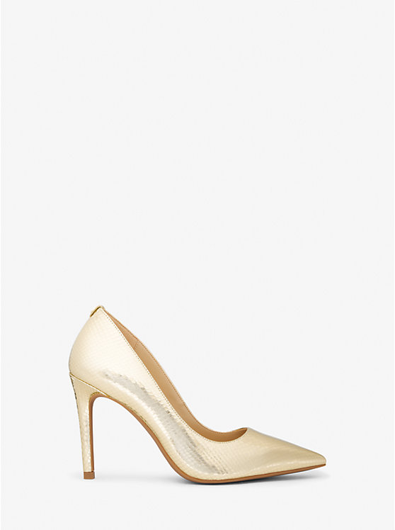 Michael Kors Alina Flex Metallic Snake Embossed Leather Women Pumps PALE GOLD | USAKOZ1729