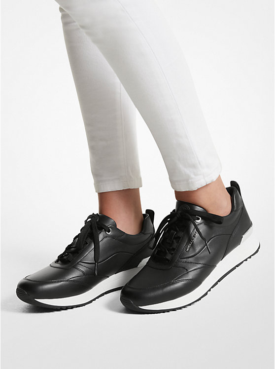 Michael Kors Allie Stride Leather and Nylon Women Trainers BLACK | USAUZA2017