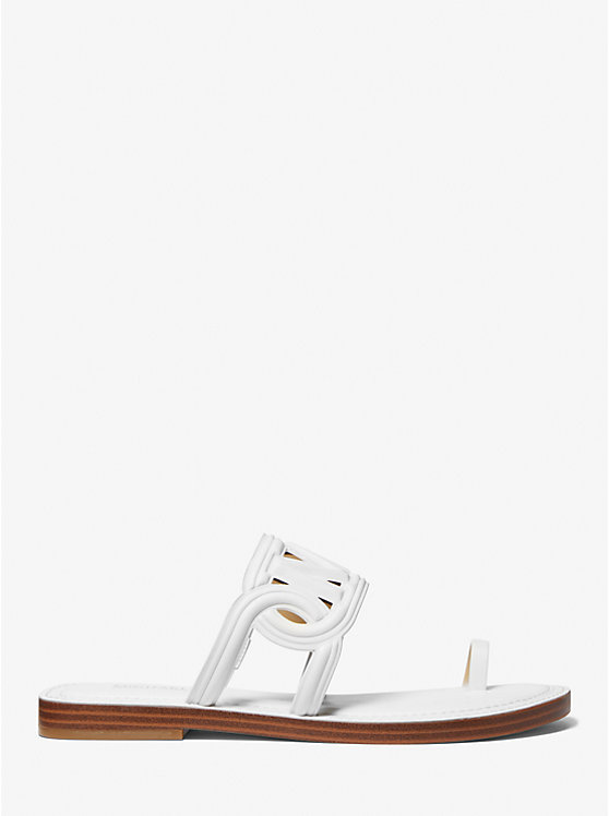 Michael Kors Alma Leather Flat Women Sandals OPTIC WHITE | USAYXC1758