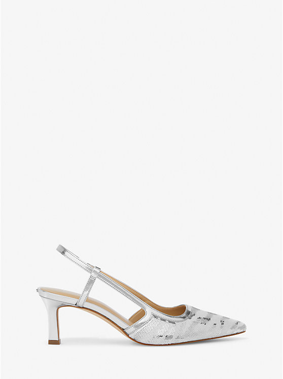 Michael Kors Alora Sequined Zebra Slingback Women Pumps OPTIC WHITE/SILVER | USAXYV1732