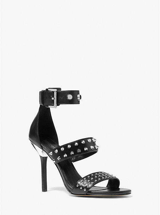 Michael Kors Amal Astor Stud Leather Women Sandals BLACK | USATCV1759