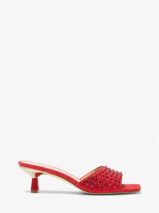 Michael Kors Amal Embellished Faux Suede Kitten Women Sandals CRIMSON | USARVB1760