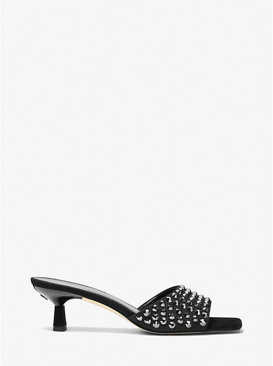 Michael Kors Amal Embellished Faux Suede Kitten Women Sandals BLACK/BLACK | USAEBN1761