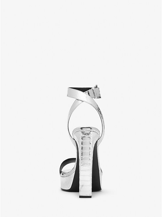 Michael Kors Anabelle Metallic Python Embossed Leather Platform Women Sandals SILVER | USARVR1767