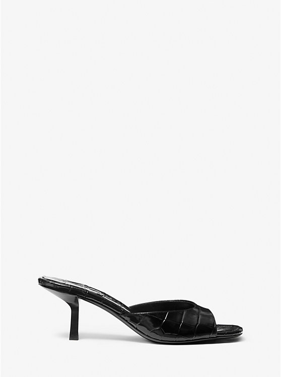 Michael Kors Anita Crocodile Embossed Leather Women Sandals BLACK | USAUZU1770