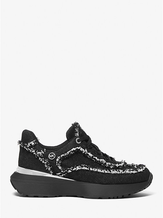 Michael Kors Ari Frayed Denim Women Trainers BLACK | USATCD2019