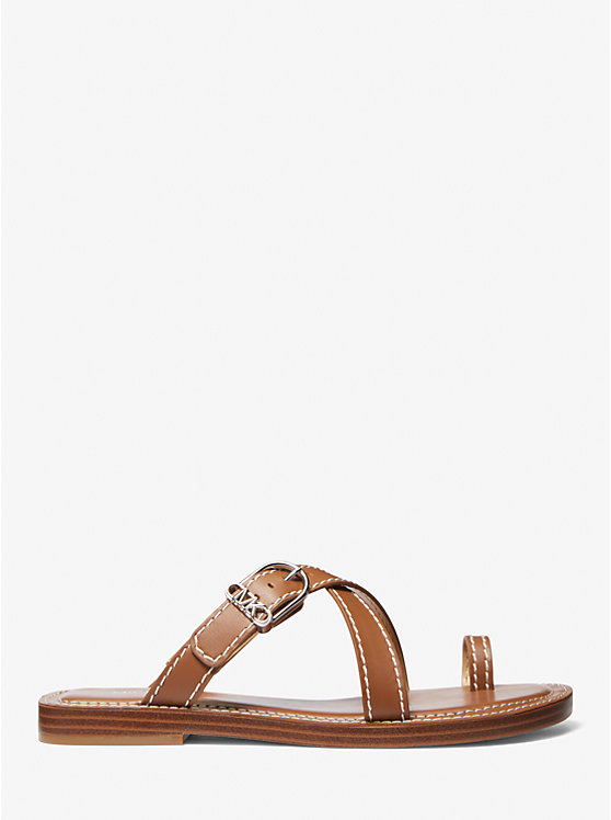 Michael Kors Ashton Leather Flat Women Sandals LUGGAGE | USASGS1775