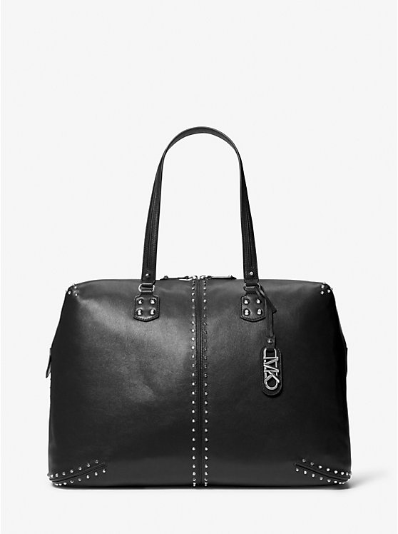 Michael Kors Astor Extra-Large Studded Leather Weekender Women Tote Bag BLACK | USATCH1239