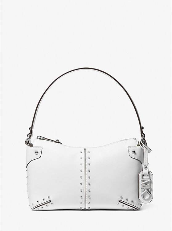 Michael Kors Astor Large Studded Leather Women Shoulder Bag OPTIC WHITE | USAJPY1175