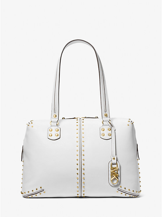 Michael Kors Astor Large Studded Leather Women Tote Bag OPTIC WHITE | USARVJ1240